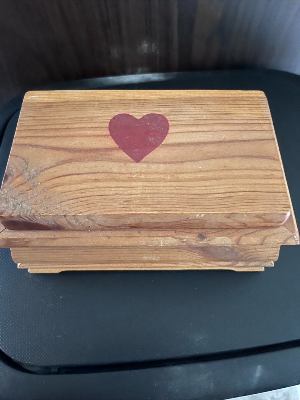 Wooden Keepsake Box with Red Heart